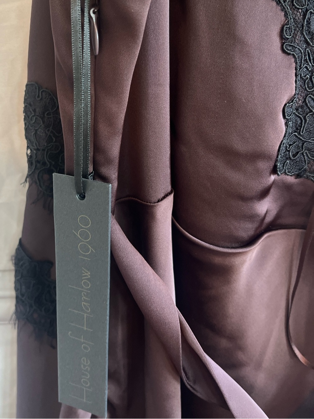 House of Harlow 1960 Plum Maxi Slip Dress with Black Lace Trim - Picture 5 of 12